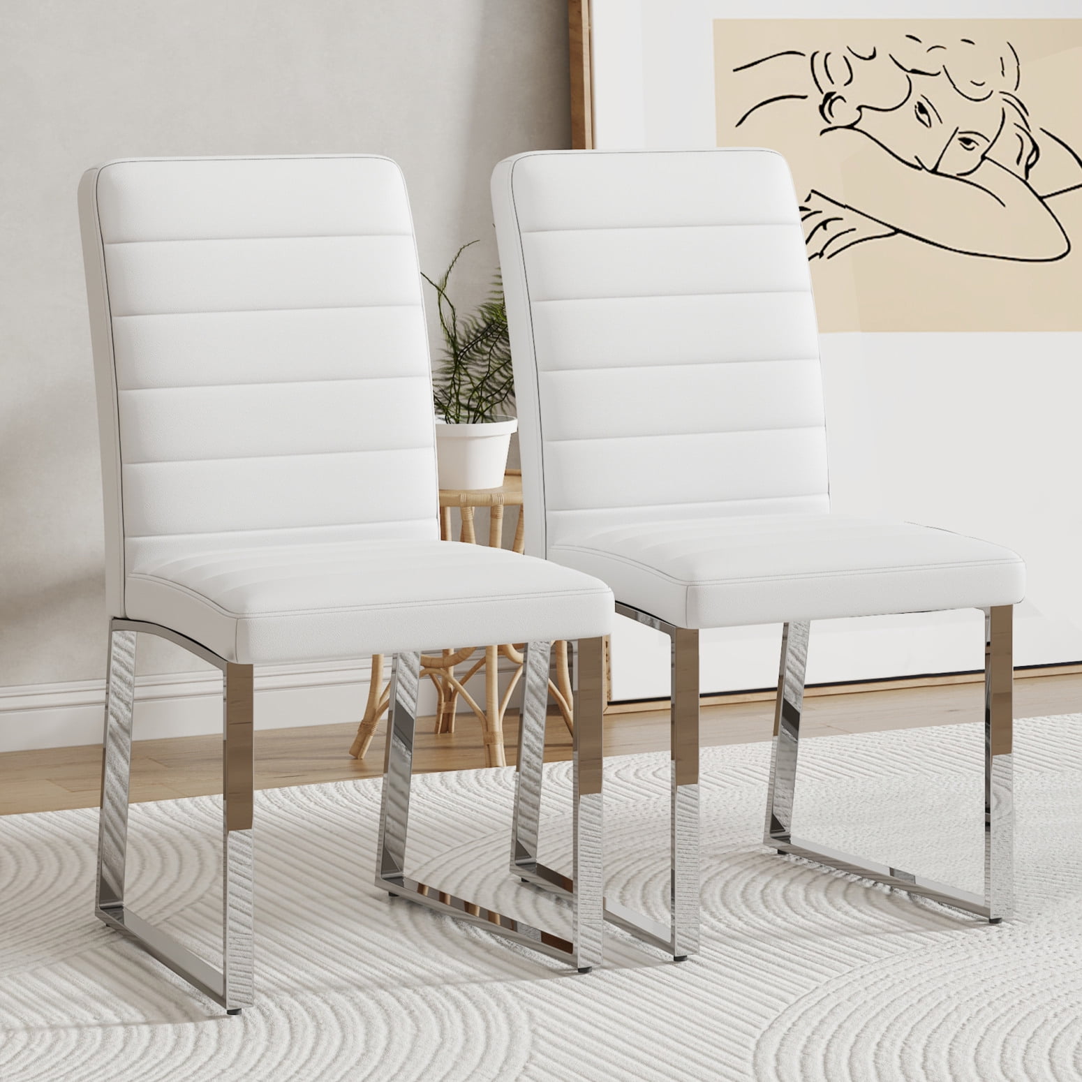 Modern Dining Chairs Set of 2, PU Leather Kitchen Side Chairs with 20 ...
