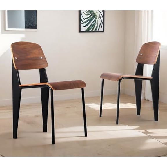 Modern Dining Chairs Set of 2, Vintage Wood Dining Room Chairs with Metal Legs, Indoor Dining Chairs, Kitchen Room Chairs, Cafe Dining Chairs, Office(Walnut Color)$$Furniture