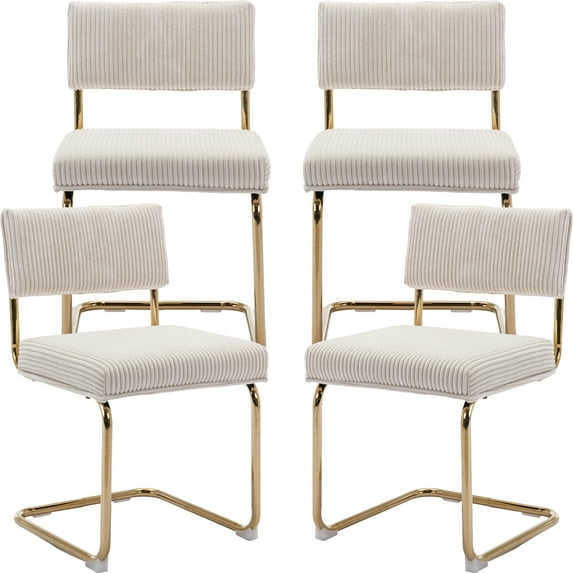 Beige Modern Dining Chairs Set of 4, Corduroy Fabric Upholstered Kitchen & Dining Room Chairs Set of 4, Kitchen Table Chairs Set of 4, Sillas de Comedor, Gold Metal Frame (Beige, 4 Pcs)