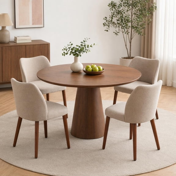 Modern Dining Chairs Set of 4, Comfortable Linen Upholstered Accent Chair with Ergonomic Backrest & Rubberwood Legs, Comfy Kitchen Furniture for Living Room Apartments