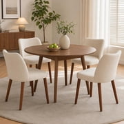 Modern Dining Chairs Set of 4, Comfortable Linen Upholstered Accent Chair with Ergonomic Backrest & Rubberwood Legs, Comfy Kitchen Furniture for Living Room Apartments
