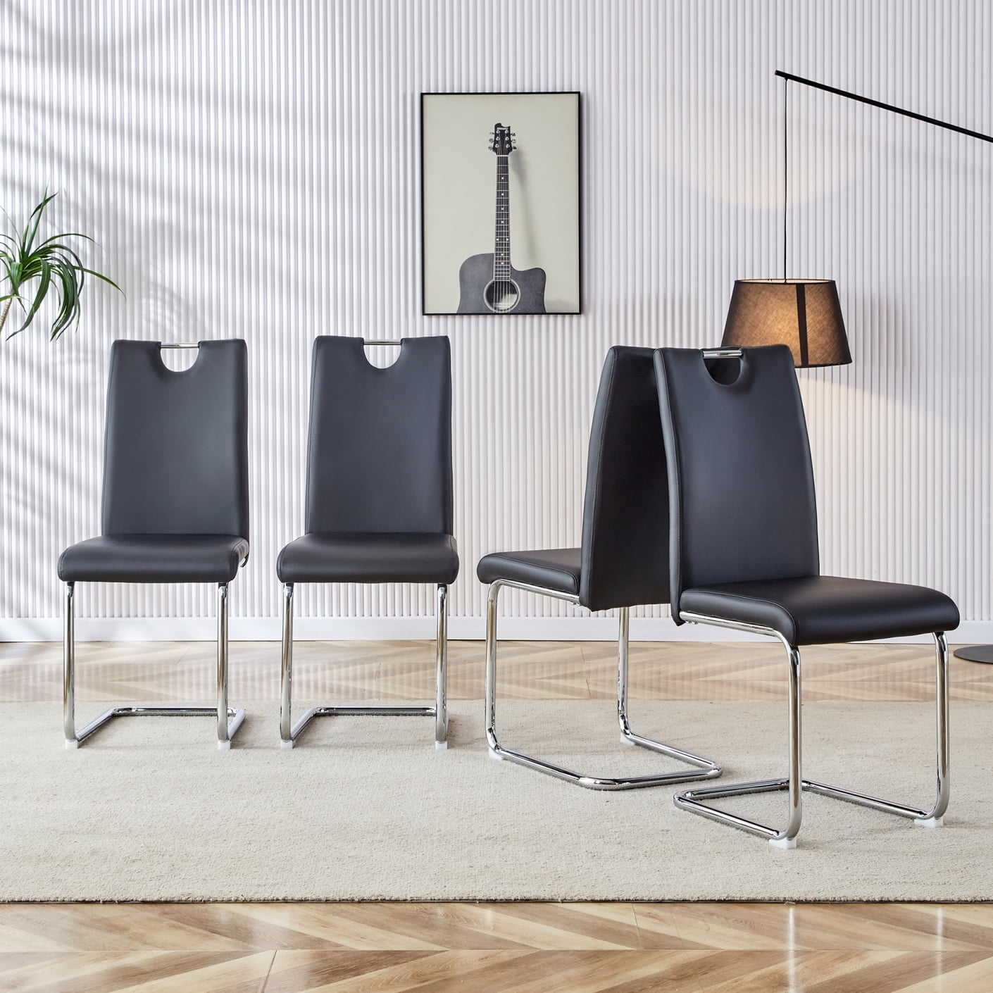 Modern Dining Chairs Set of 4, Faux Leather Upholstered Kitchen and ...