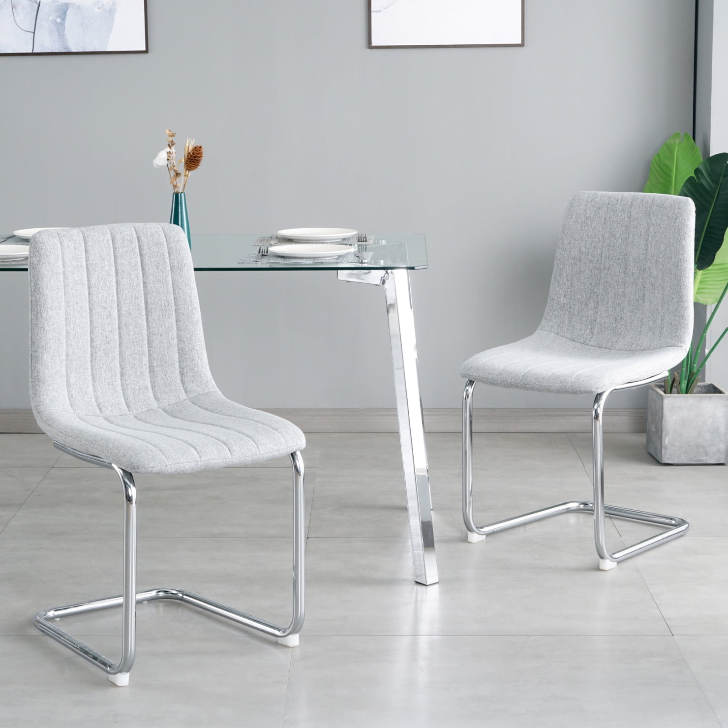 Modern Dining Chairs Set of 4,Linen Upholstered Desk Chair with Metal ...