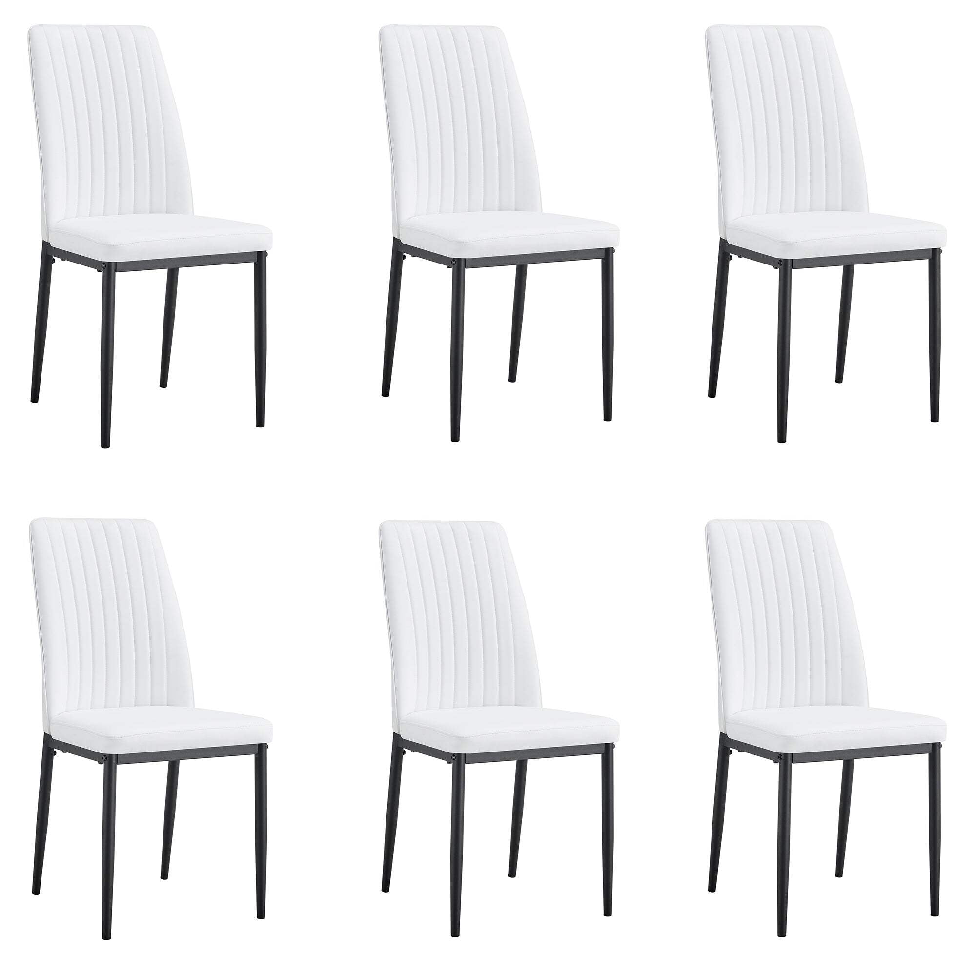White Faux Leather Upholstered Side Chairs with Metal Legs, Set of 6