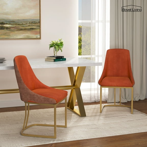 Modern Dining Chairs Set of 2, Fabric +PU Chair with Metal Legs for Living Room,Kitchen, Red