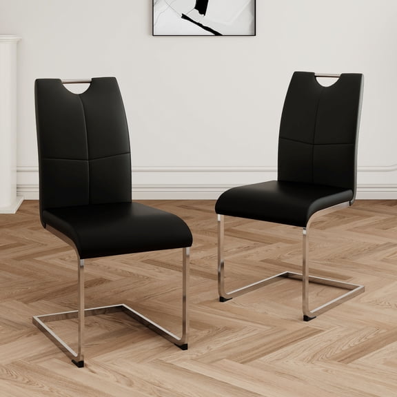 Modern Dining Chairs (Set of 2) Faux Leather, Chrome Legs Kitchen, Living Room, Bedroom