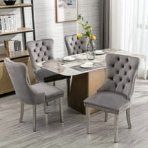 Modern Dining Chairs (Set of 2, Gray & Chrome) - High-End Tufted Velvet Upholstered, Solid Wood   Chrome Stainless Steel Legs