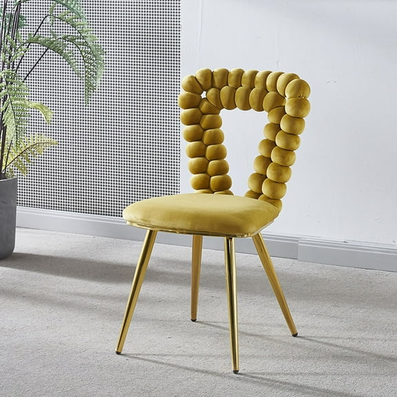 Modern Dining Chairs (Set of 2) - Yellow & Gold Upholstered Side Chairs with Iron Tube Legs, Soft Cushions for Living Room, Cafe, Office