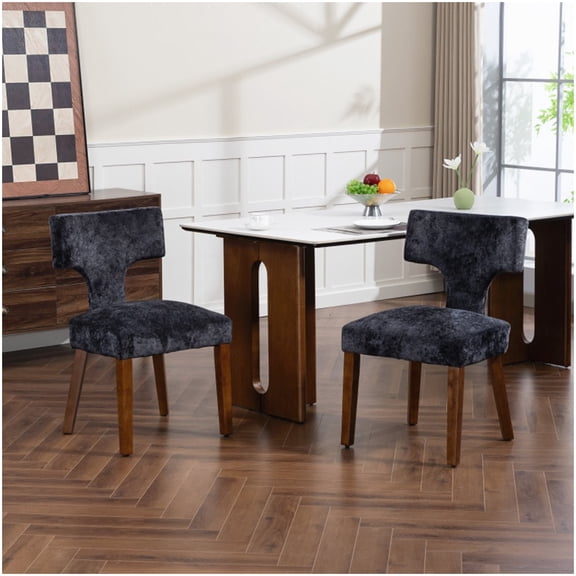 Modern Dining Chairs Set of 2 in Gray, Upholstered Armless Side Chairs with Solid Wood Frame, Farmhouse Chic