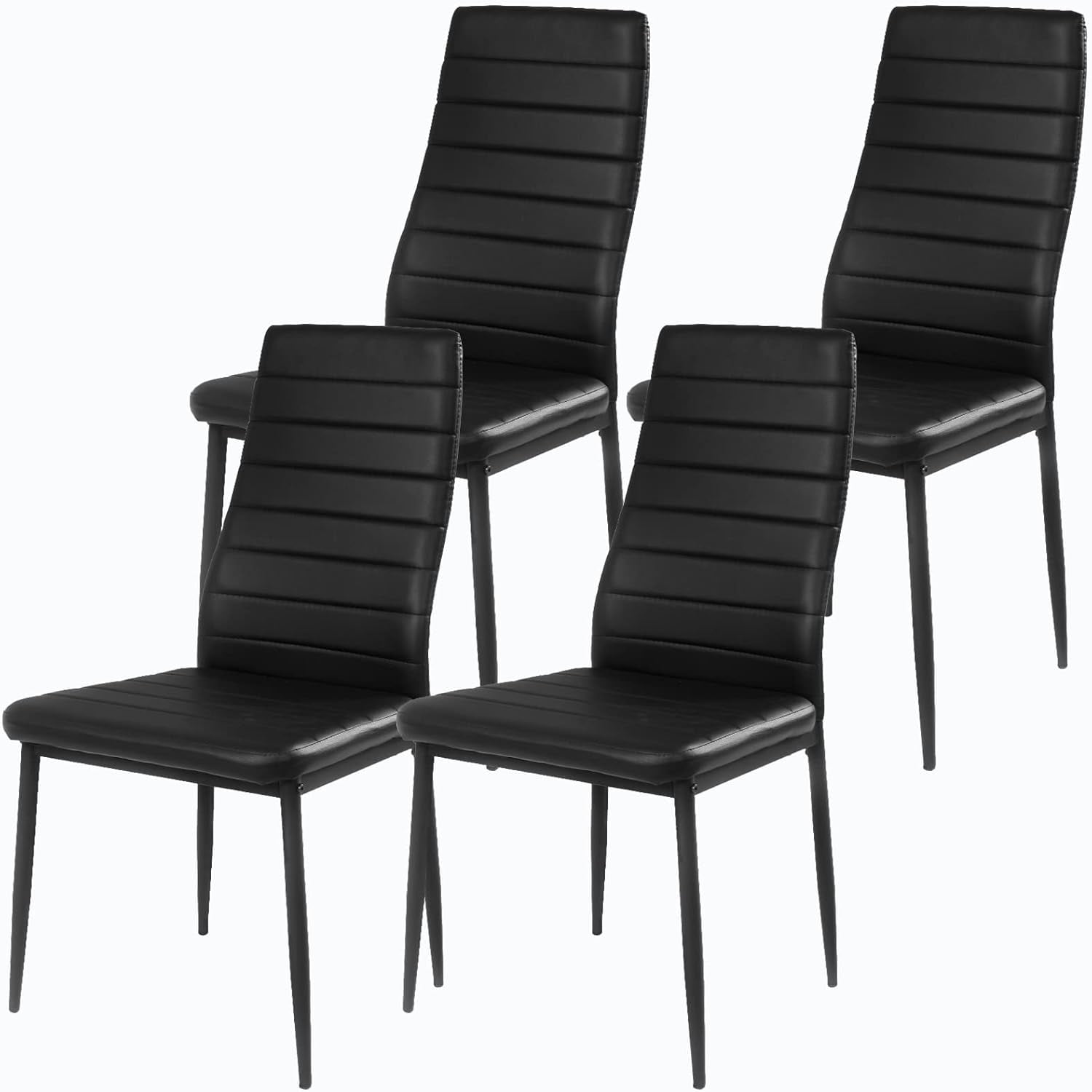 Black High Back Upholstered Leather Dining Chairs with Metal Legs, Set of 4