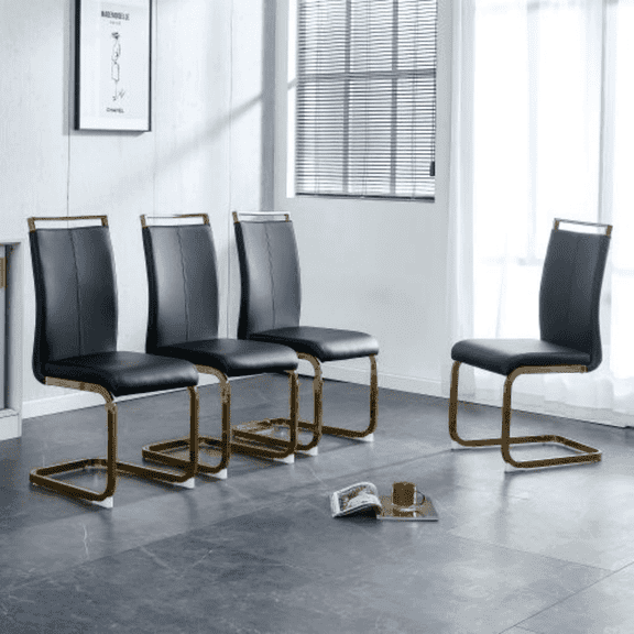 SUDICA Dining Chairs Set of 4, High Back PU Leather Side Chairs with Gold Metal Legs, Black