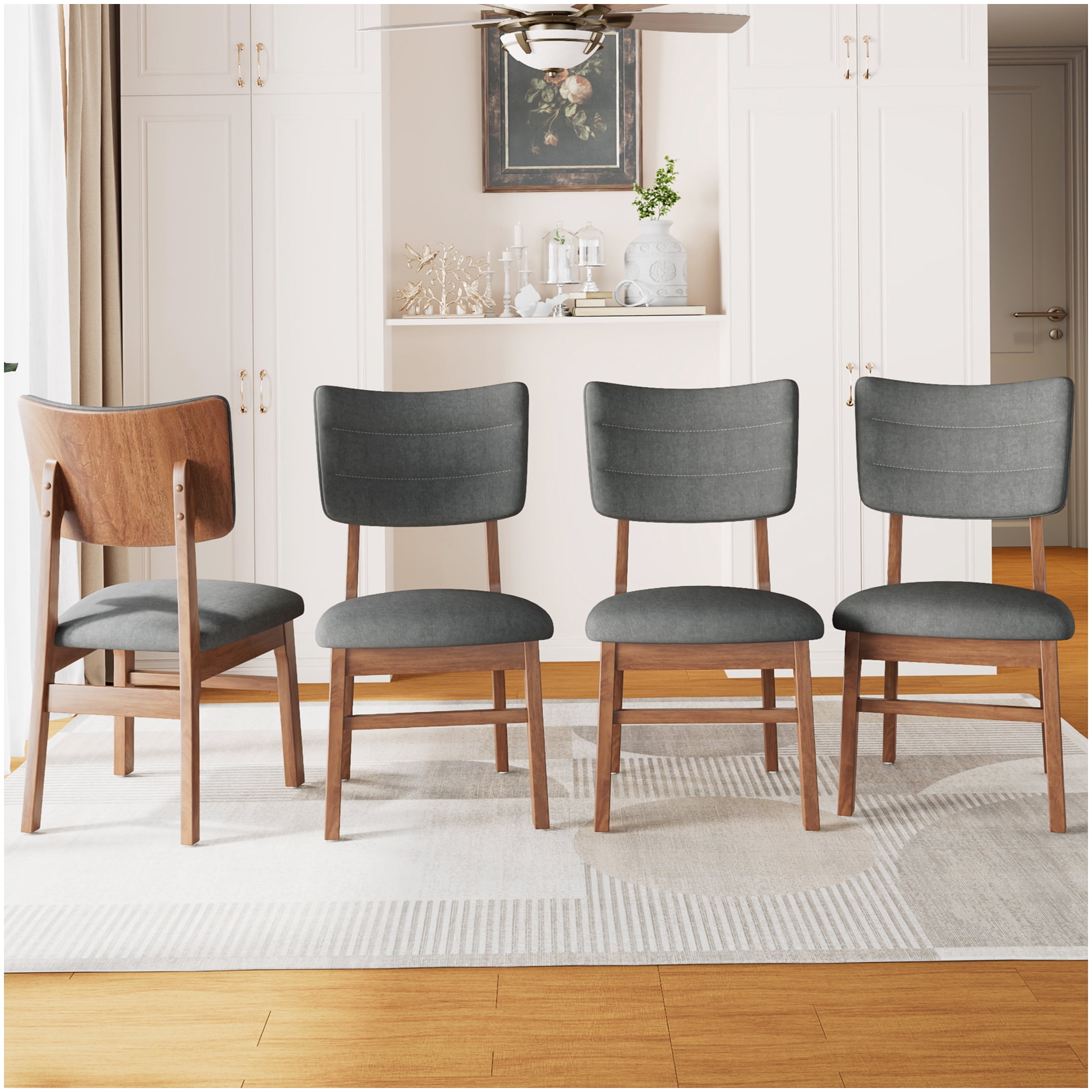 Modern Dining Chairs Set of 4, Upholstered Accent Chairs with Wooden ...