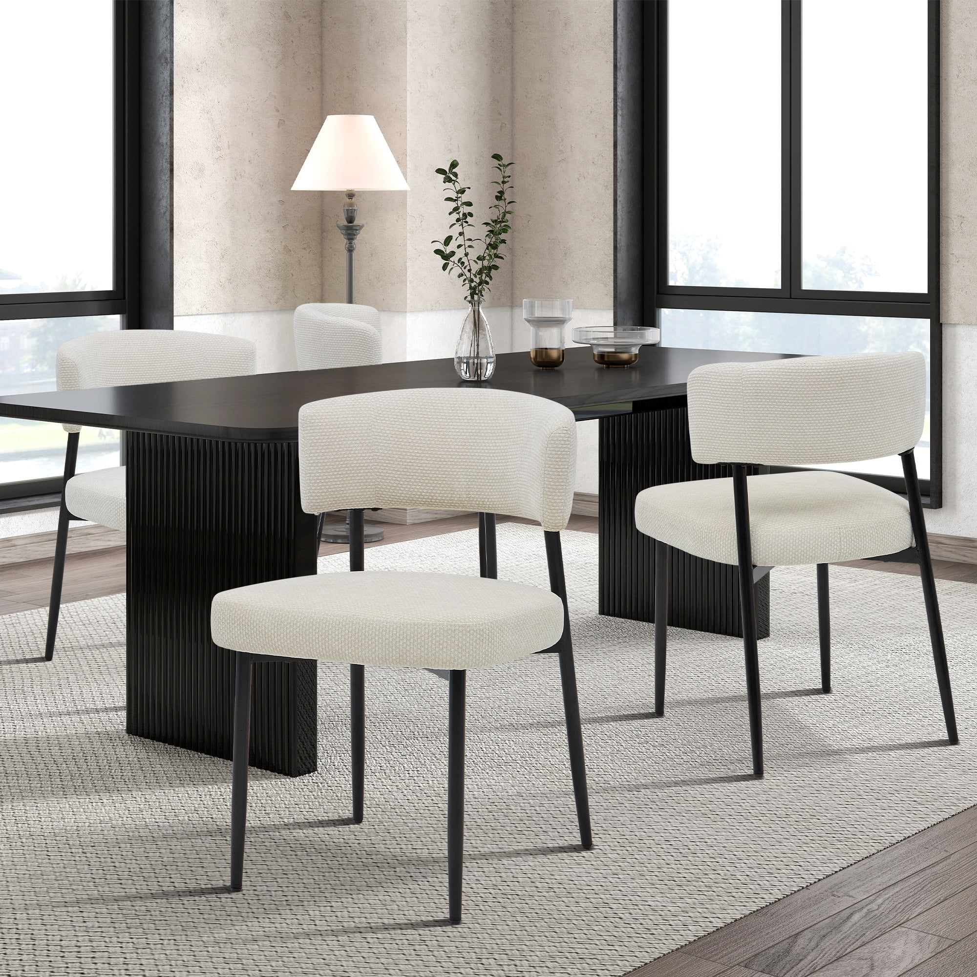 Modern Dining Chairs Set of 4, Upholstered Dining Chairs with Curved Backrest, Sturdy Metal Frame
