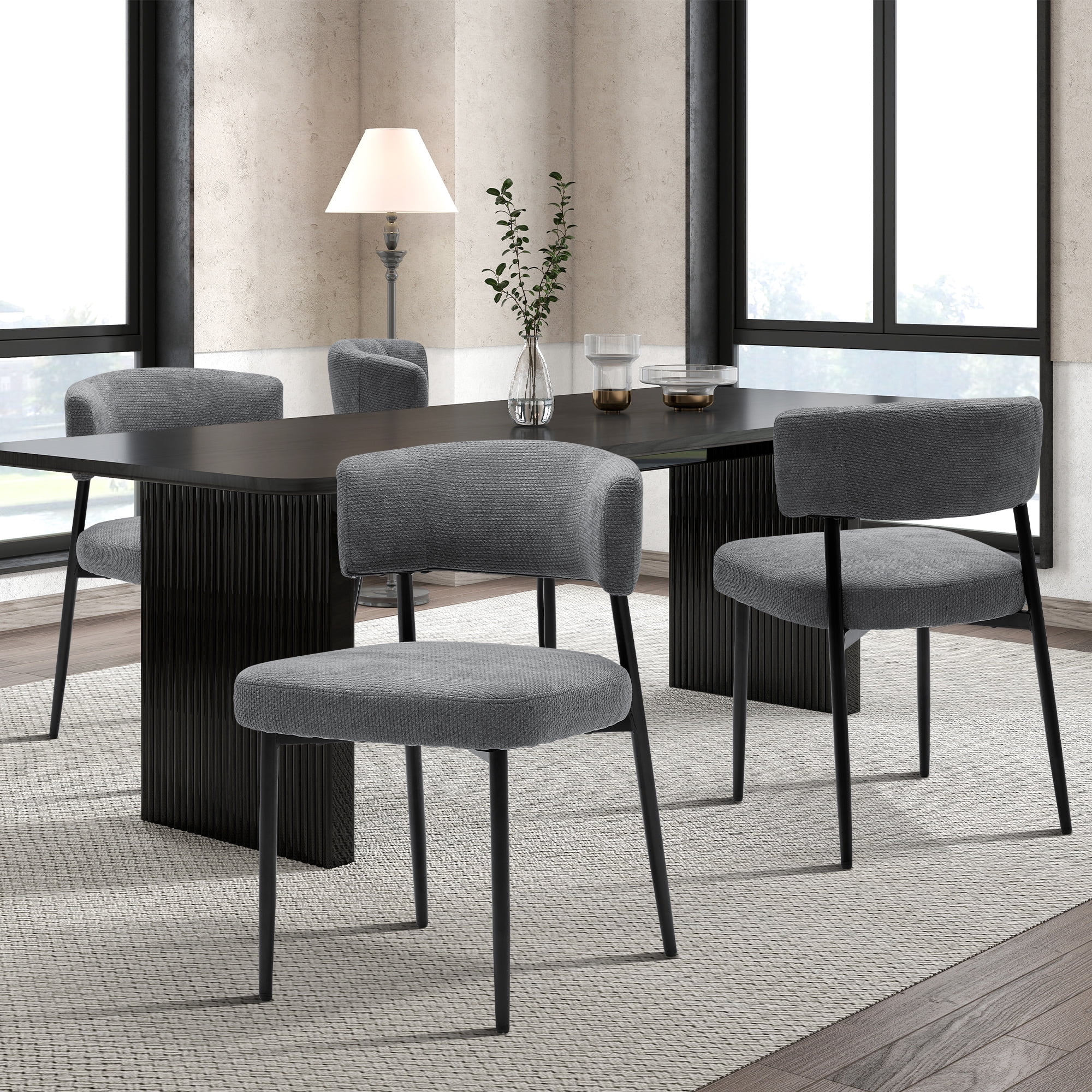 Modern Dining Chairs Set of 4, Upholstered Dining Chairs with Curved Backrest, Sturdy Metal Frame