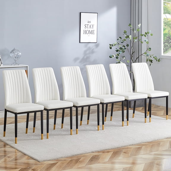 Modern Dining Chairs Set of 4 White PU Leather High Back Chrome Legs