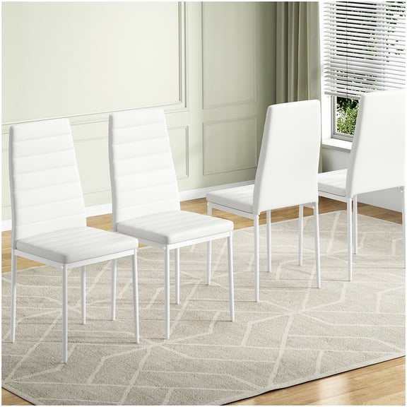 Modern Dining Chairs Set of 4 in White, PU Leather Upholstered Seats with Strong Metal Legs