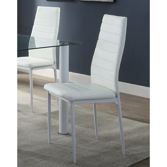 Modern Dining Chairs Set of 4pc White Metal Finish Faux Leather Upholstered Dining Furniture
