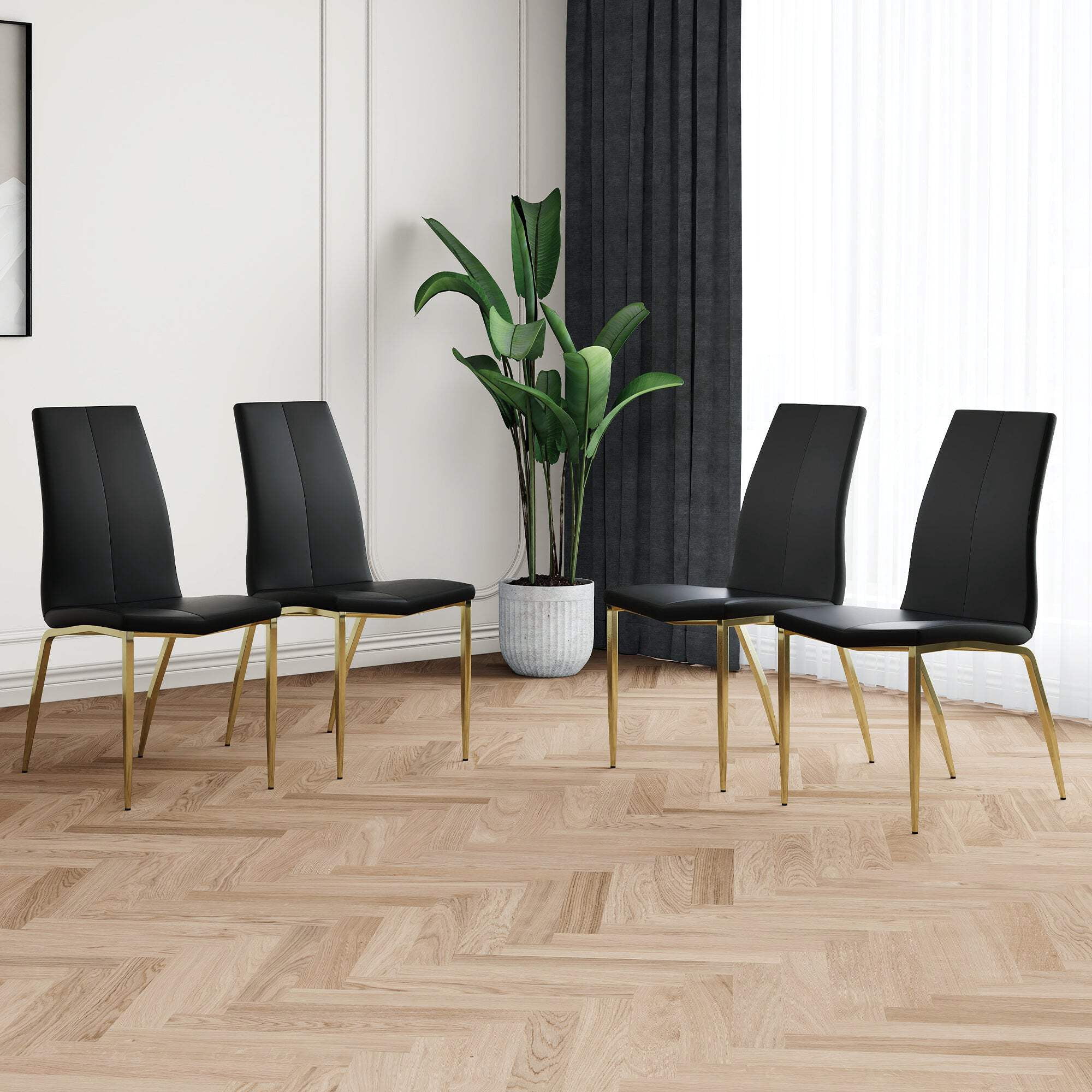 Modern Dining Chairs With Faux Leather Padded Seat Dining Living Room ...