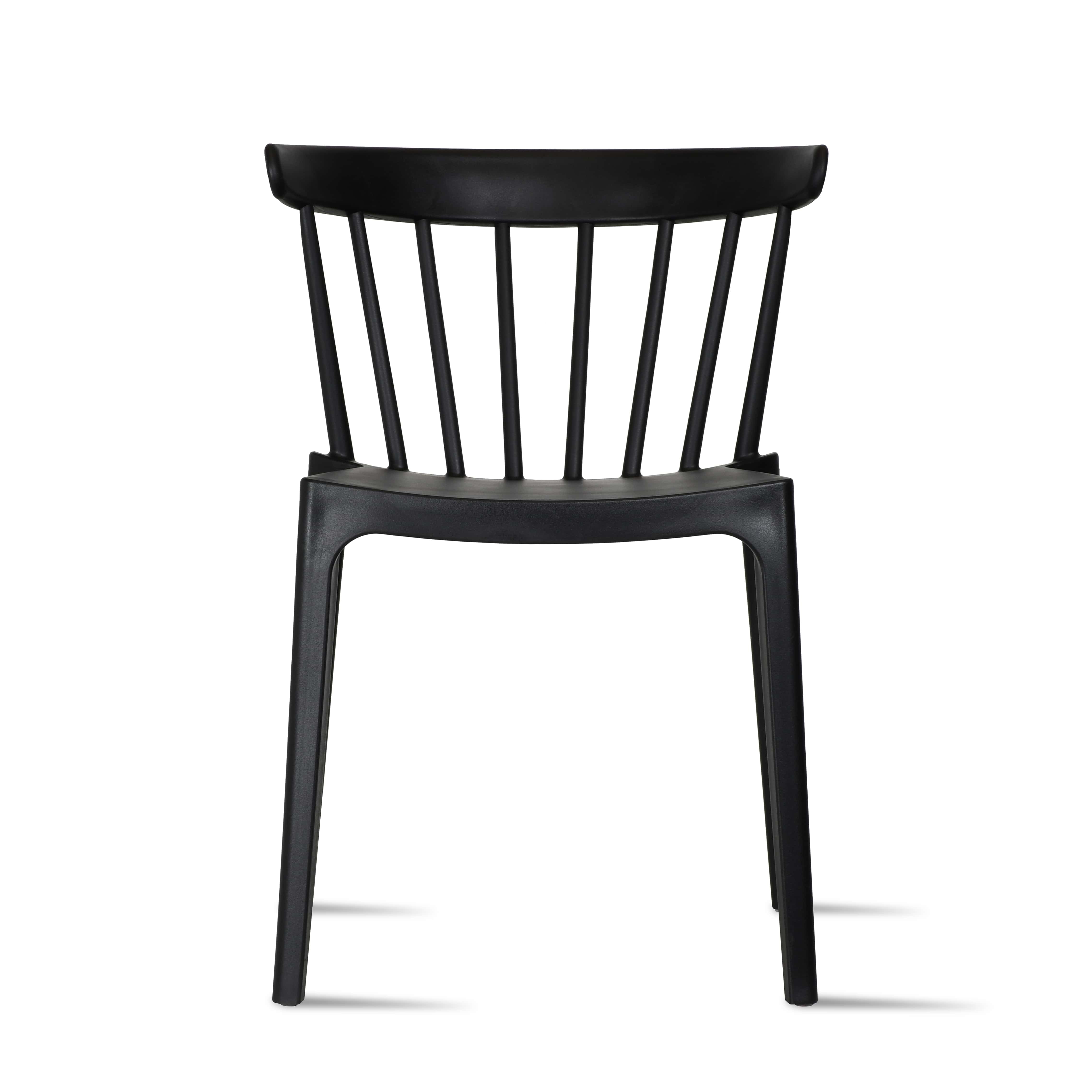 Modern Dining Elbow Side Chair Molded Plastic Indoor and Outdoor Stackable Slat Black Patio Chair, Black, Set of 1, 1 piece