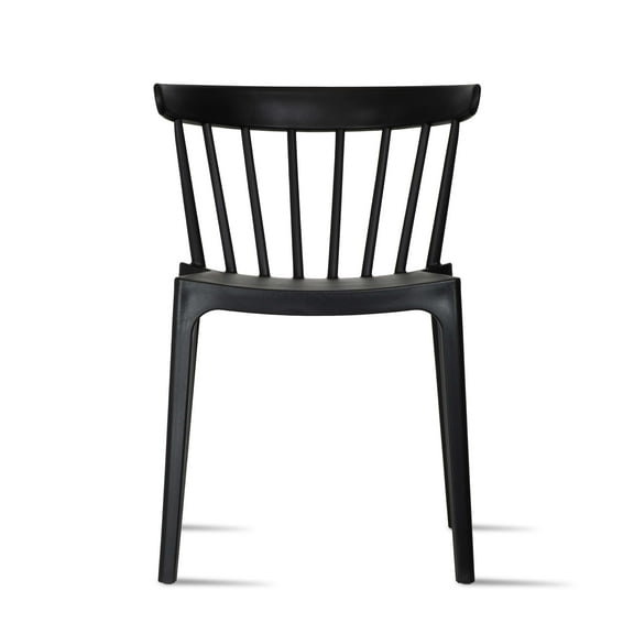 Modern Dining Elbow Side Chair Molded Plastic Indoor and Outdoor Stackable Slat Black Patio Chair, Black, Set of 1, 1 piece
