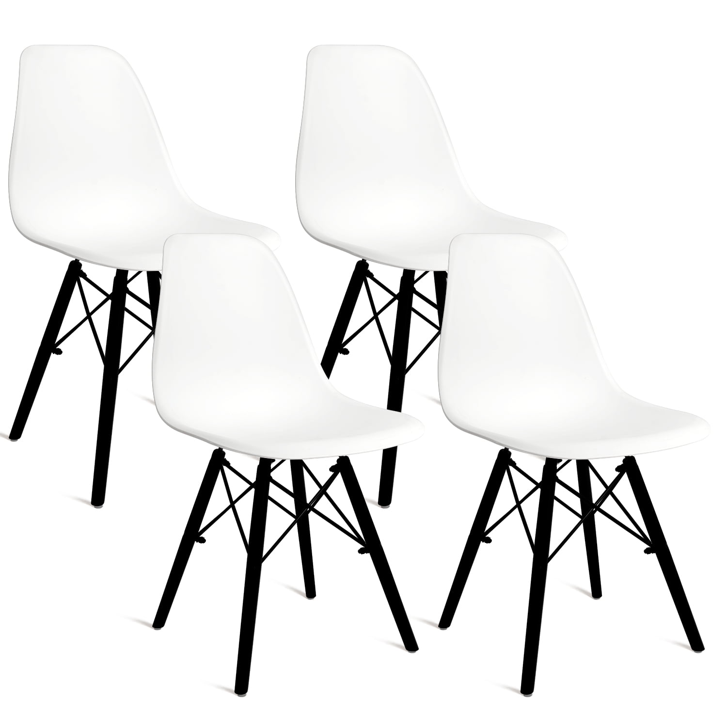 White Armless Dining Side Chairs with Beech Wood Legs (Set of 4)