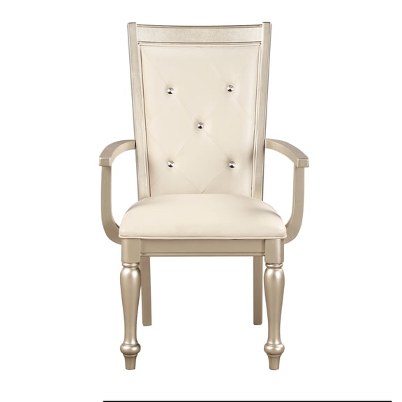 Modern Dining Room Arm Chairs - Silver Finish, Crystal Button In Back For