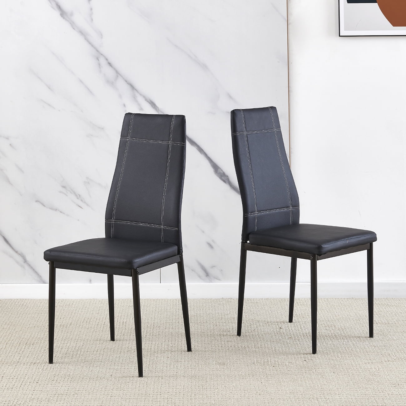 Modern Dining Room Chair Only Set of 2 Small Kitchen Chairs Black Faux ...
