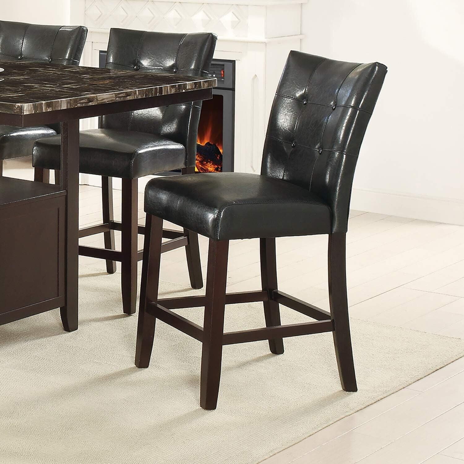Modern Dining Room Chairs Set of 6pc Counter Height Chairs Black Faux
