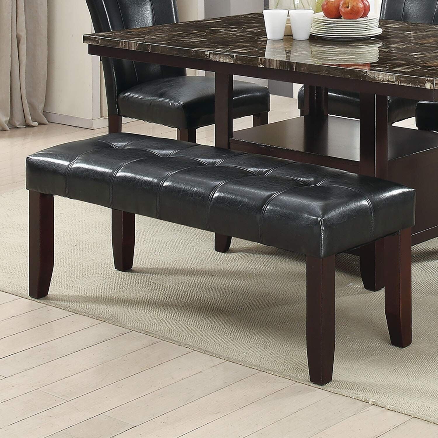 Modern Dining Room Furniture 1pc Bench Only Black Faux Leather Bench