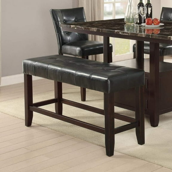 Modern Dining Room Furniture 1pc Counter Height Bench Only Black Faux Leather Bench Cushion Seats Rubberwood
