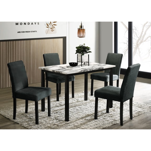 Modern Dining Set | Used in Dining Room for Gatherings | Wood Table with Charcoal | Fully Upholstered Seating