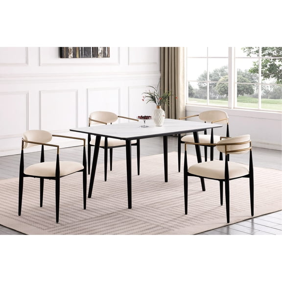 Modern Dining Set with Sintered Stone Table and Taupe Chairs / Fit for Contemporary Lifestyles