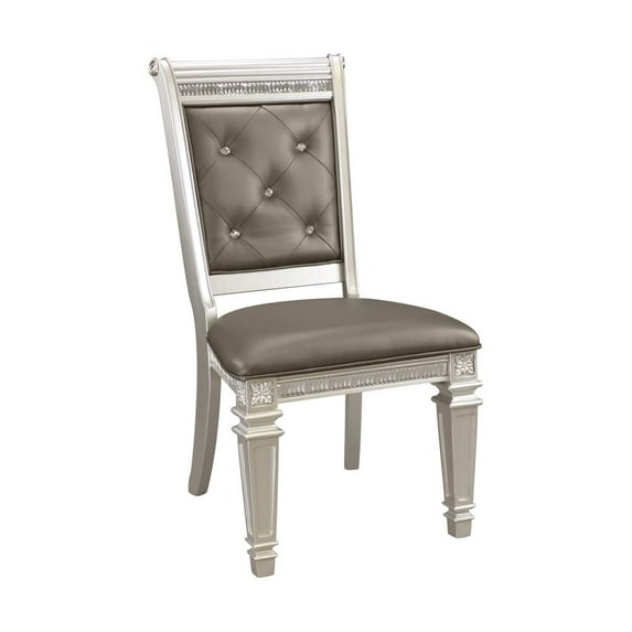 Modern Dining Side Chairs Set of 4pc Faux Leather Upholstered Wood Frame Silver Finish