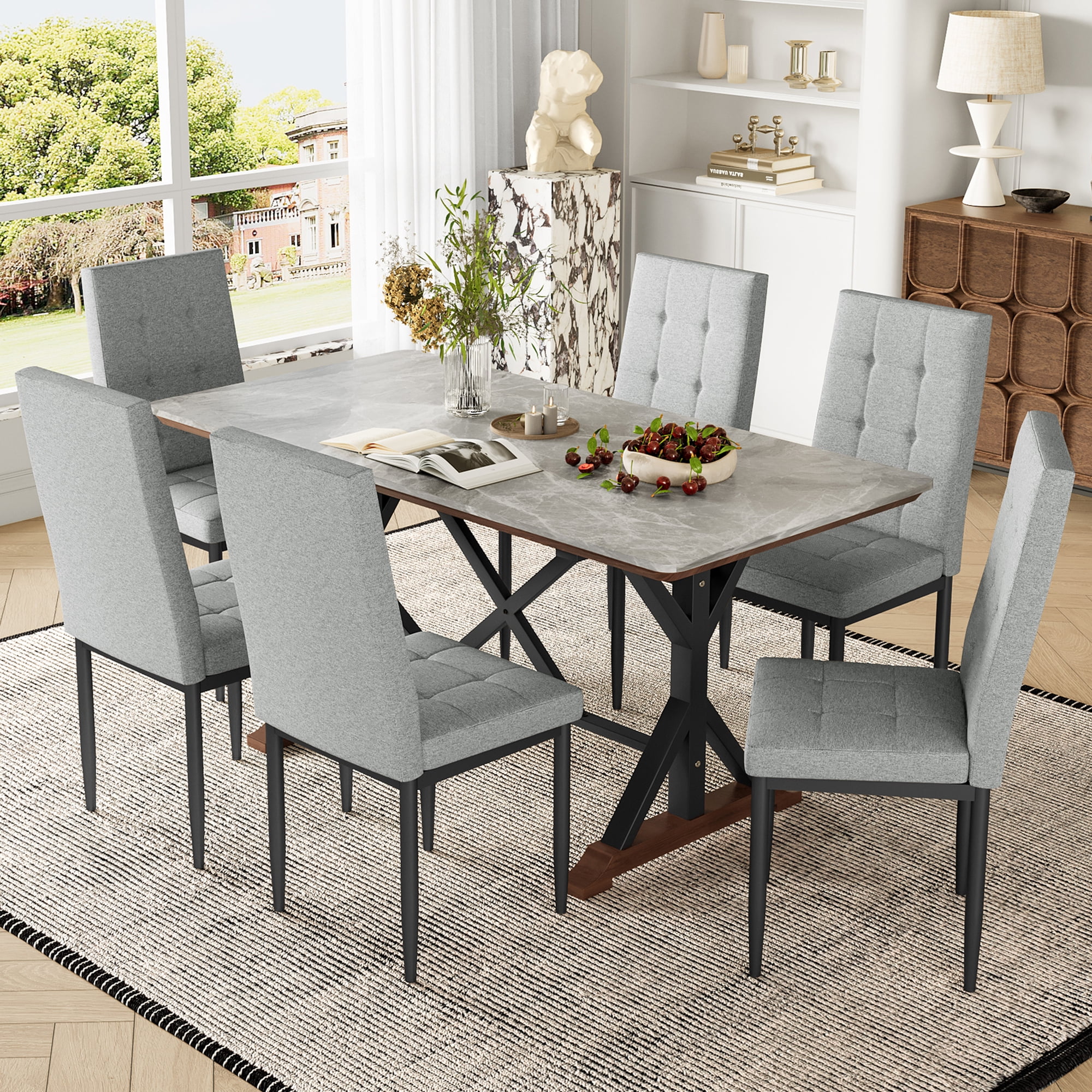 Modern Dining Table for 4-6, 5 Piece Dining Table Set, 63 Inch Gray ...
