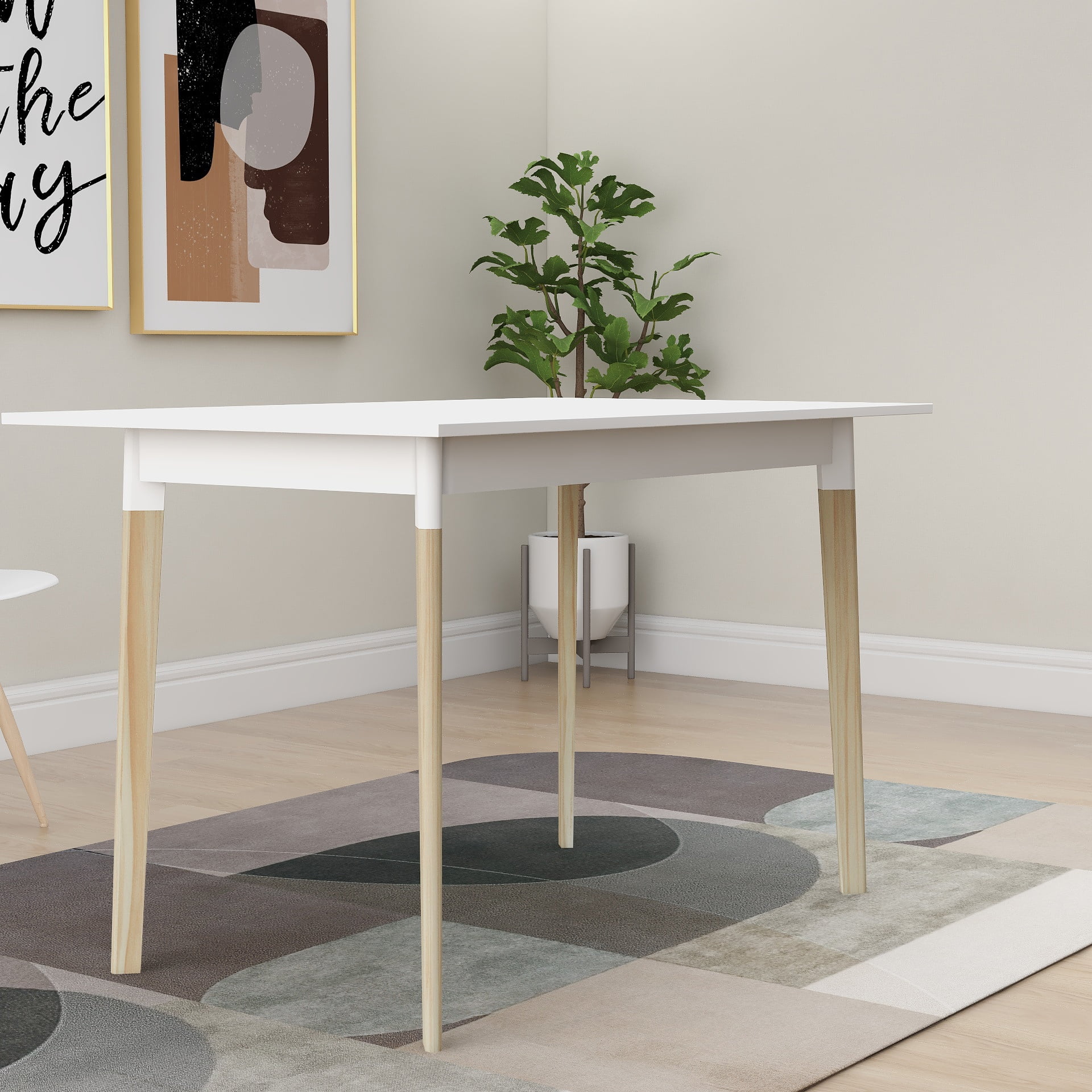 Modern Dining Table 47 Inch Kitchen Table Rectangular Top with Solid Wood Leg-White - Walmart.com