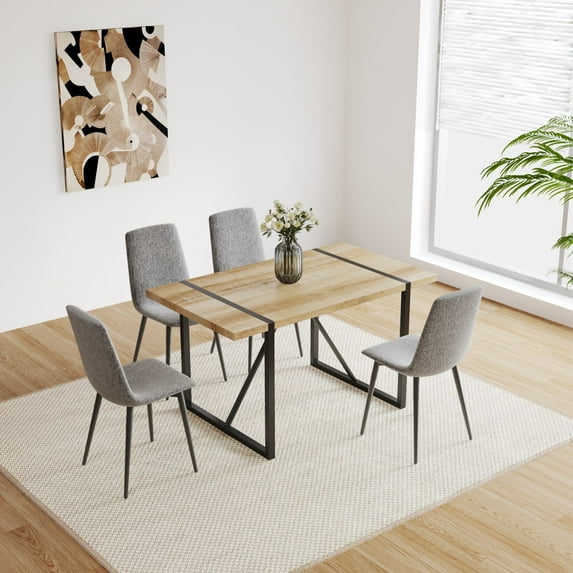 Modern Dining Table 5-Piece Kitchen Table Set for 4, 55 Inch Rectangular Wood Dining Table with 4 Suede Chairs for Kitchen, Dining Room
