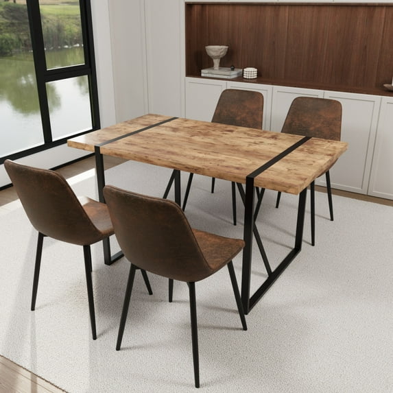 Modern Dining Table 5-Piece Kitchen Table Set for 4, 55 Inch Rectangular Wood Dining Table with 4 Suede Chairs for Kitchen, Dining Room