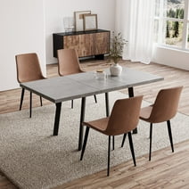 Modern Dining Table 5-Piece Kitchen Table Set for 4 People Rectangular Wood Dining Table with 4 Upholstered Leather Chairs