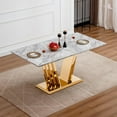 thumbnail image 1 of Modern Dining Table 70" Rectangular Kitchen Table with Imitation Marble Grain MDF Wooden Top & Iniregular Gold Base,Faux Marble Dinner Furniture for Kitchen Dining Room/Meeting Room, 1 of 9