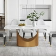 thumbnail image 1 of Modern Dining Table,71" Antique White Marble Sintered Stone Table Top,Rectangle Dining Room Table with Unique U-Shape Gold Carbon Steel Pedestal Table for Kitchen/Living Room(Table Only), 1 of 7