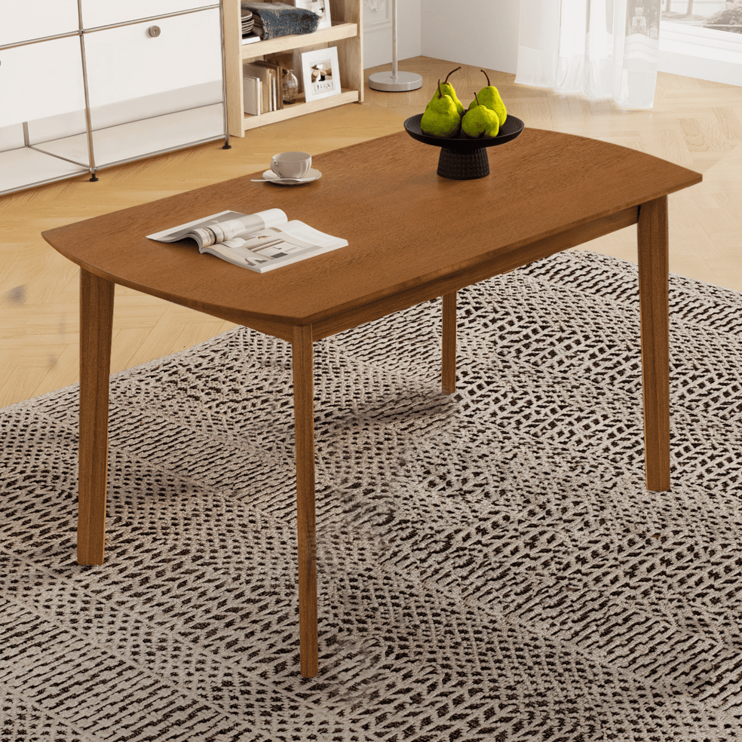 Modern Dining Table, Rubberwood Frame, 47"x30"x29", 250 LBS Capacity, Rounded Corners