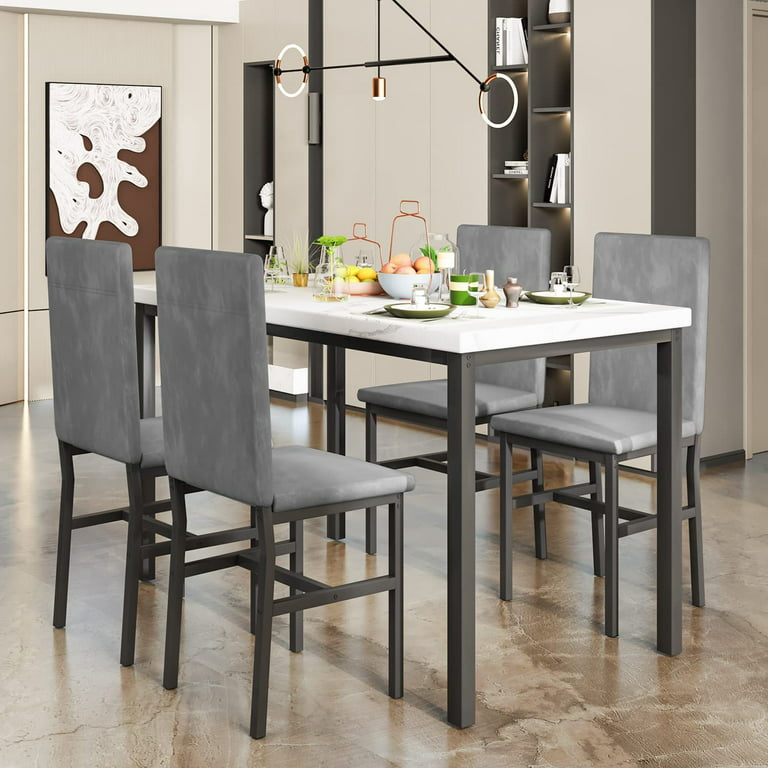 AWQM Faux Black Marble Dining Table with 4 Upholstered Chairs, 5-Piece  Dining Room Table Set for Small Space, Breakfast Table Bar Table and Chairs  Set