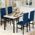 thumbnail image 1 of Syngar 5 Piece Modern Metal & Velvet Storage Dining Table Set, Blue/White, 1 of 10