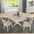 thumbnail image 1 of Modern Dining Table Set, 5-Piece Farmhouse Wooden Round Extendable Dining Table Set with 4 Upholstered Chairs, Family Kitchen Furniture, Table for Dining Room, Restaurant, Antique White, 1 of 7