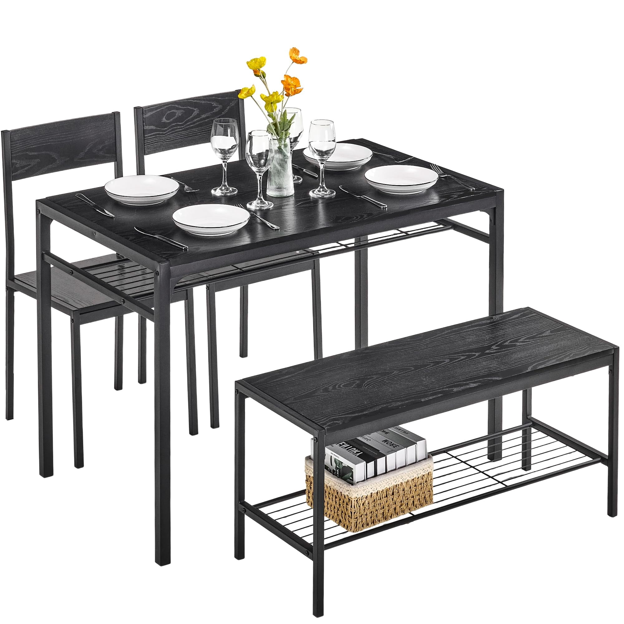 JUFU Modern Dining Table Set For 6 | 63 Inch Faux Marble Tabletop & 6 PU Leather Chairs | Kitchen & Dining Room Set