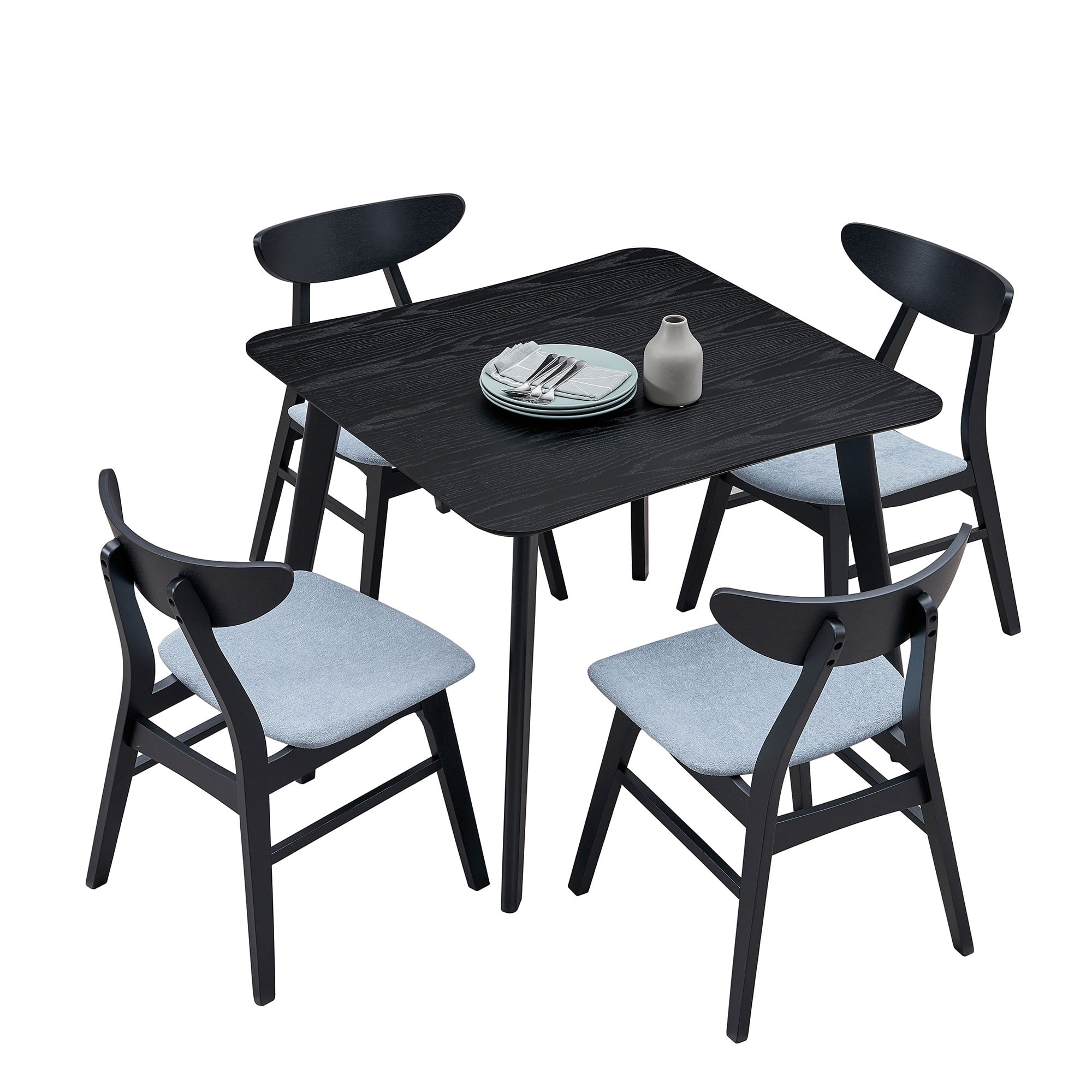Modern Dining Table Set Wooden & Fabric 4 Chairs Square Kitchen Table Space-Saving Design Small ...