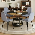 thumbnail image 1 of Modern Dining Table Set for 4 - 47.3" Round Wood Table w/ Storage & 4 Light Gray Chairs - Linen Seats, Metal Legs - Perfect for Kitchen/Dining Room, 1 of 27