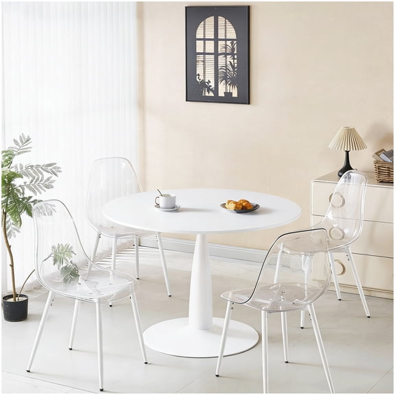 Modern Dining Table Set for 4, 5-Pc Kitchen Table with White MDF Top and Sturdy Metal Base, Easy Assembly
