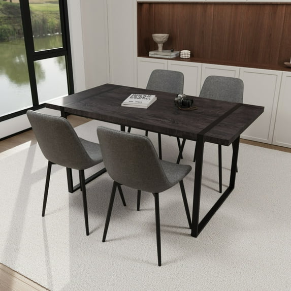 Modern Dining Table Set for 4, 5-Piece Kitchen Table Set, 59 Inch Rectangular Wood Dining Table with 4 Suede Chairs Suitable for Kitchen, Dining Room