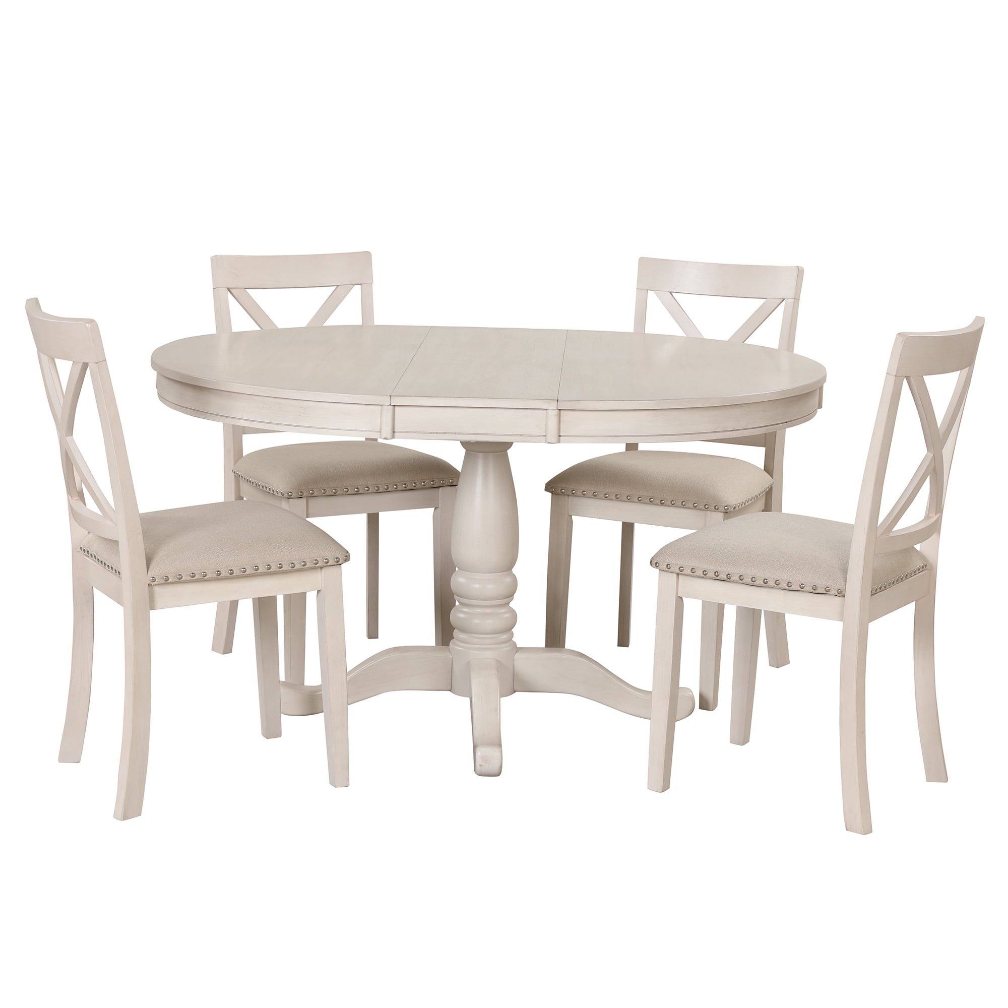 5-Piece Dining Table Set For 4 - Modern White Kitchen Table With 4 Chairs, 54.52 Inch Long, Seats 4-6 People